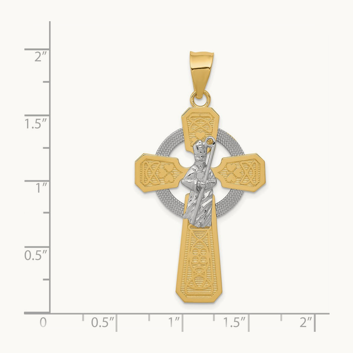 St. Patrick Celtic Cross Pendant, 14K Two-tone with Rhodium