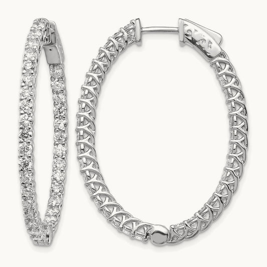 Oval in/Out Safety Clsp Hoop Earrings, 3.25 ct tw Lab-Grown Diamond