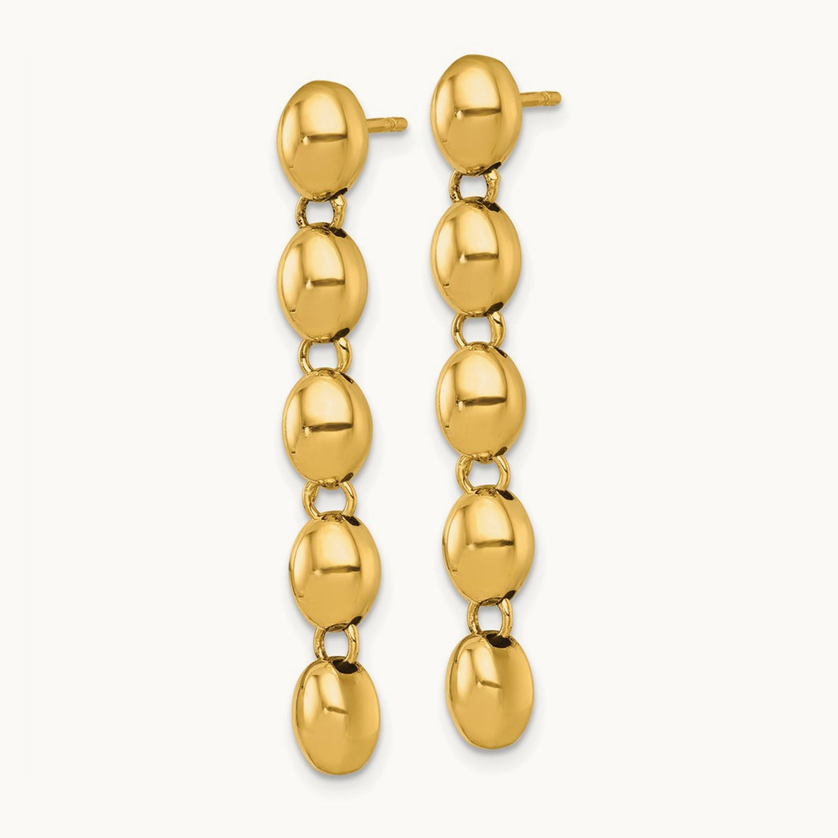Polished Round Fancy Link Post Dangle Earrings, 5.25mm, 14K