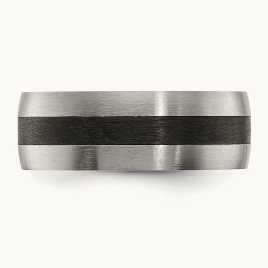 Polished Black Carbon Fiber Inlay Band, 8mm, Stainless Steel