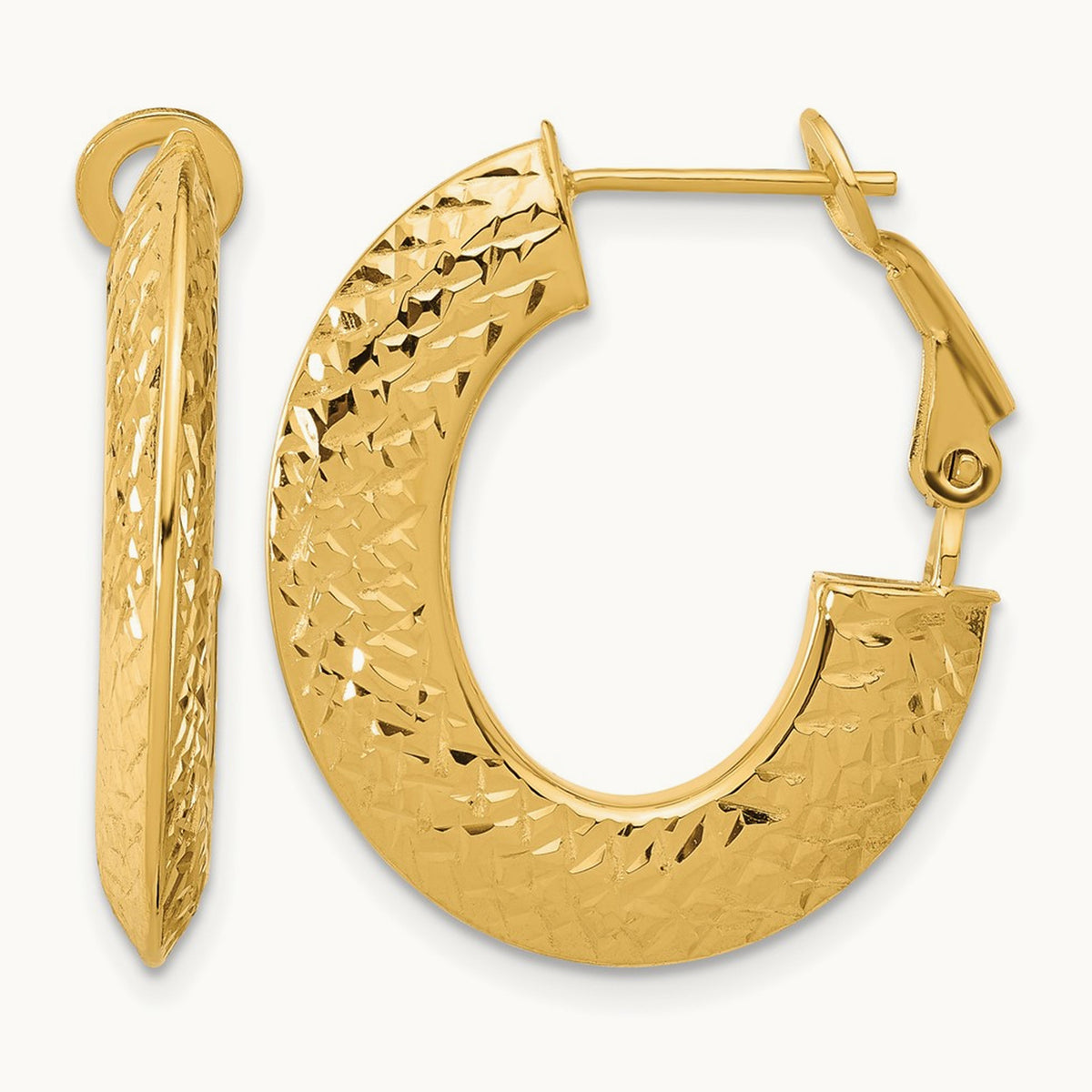 Polished and D/C Knife Edge Omega Back Hoop Earrings, 14K — Leslie's