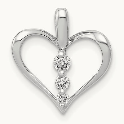 1/10ct. Diamond 3-stone Heart Pendant, 14K White Gold