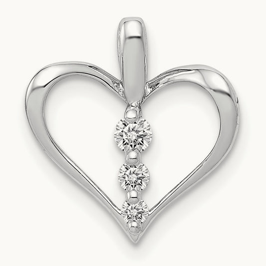 1/10ct. Diamond 3-stone Heart Pendant, 14K White Gold