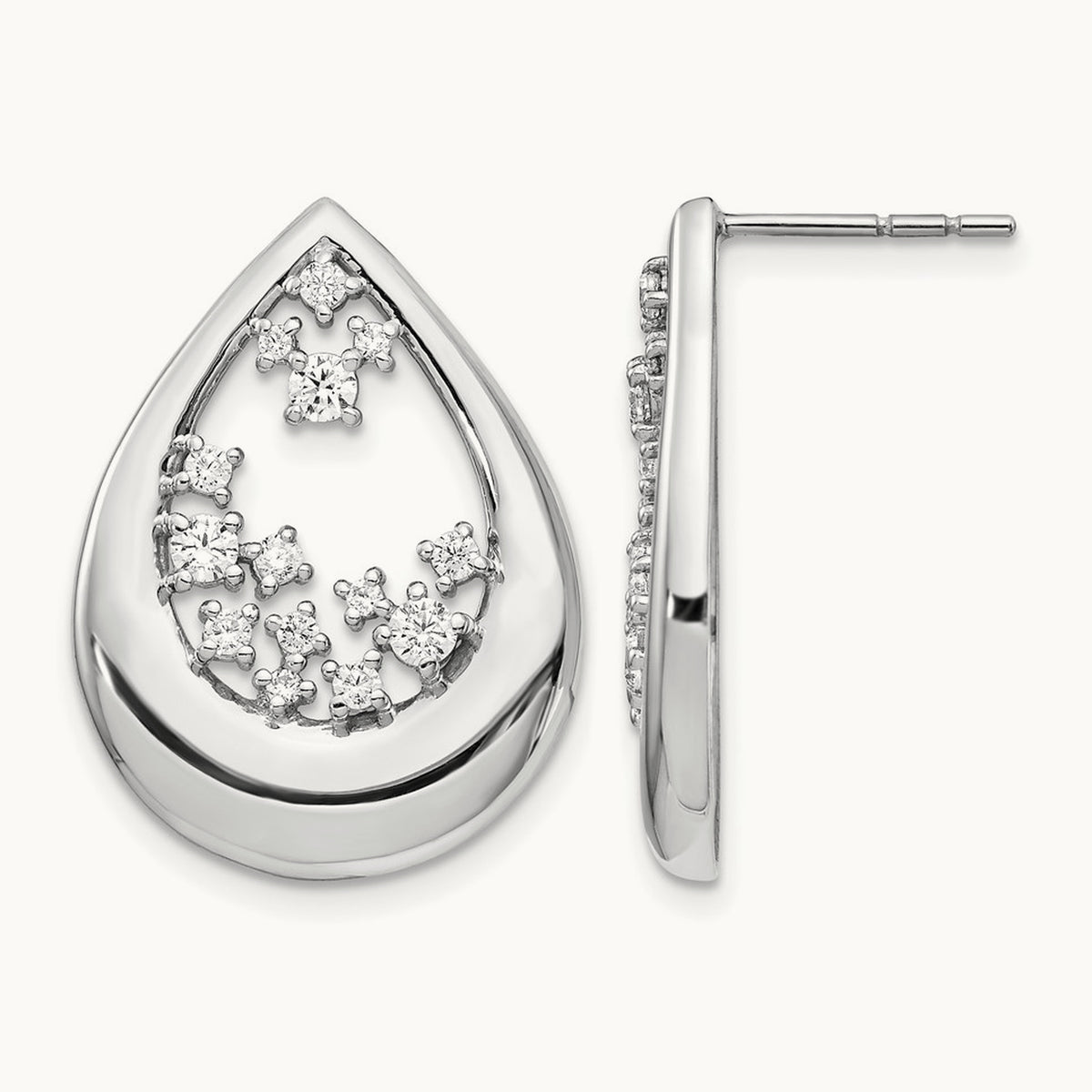 Diamond Post Earrings, 14K White Gold