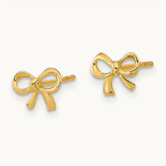 Polished Bow Post Earrings, 14K Gold