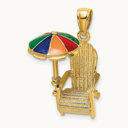 3-D w/ Enamel Umbrella Beach Chair Charm, 14K