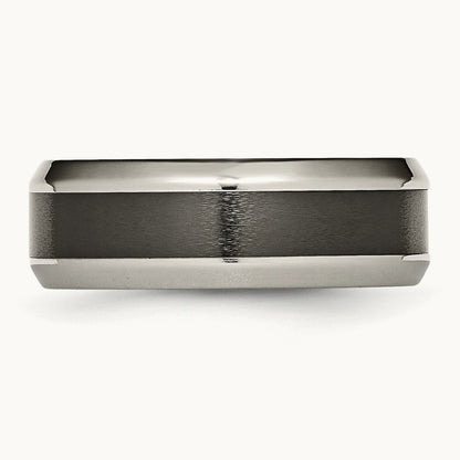 Polished with Black Ceramic Center Beveled Band — photo set