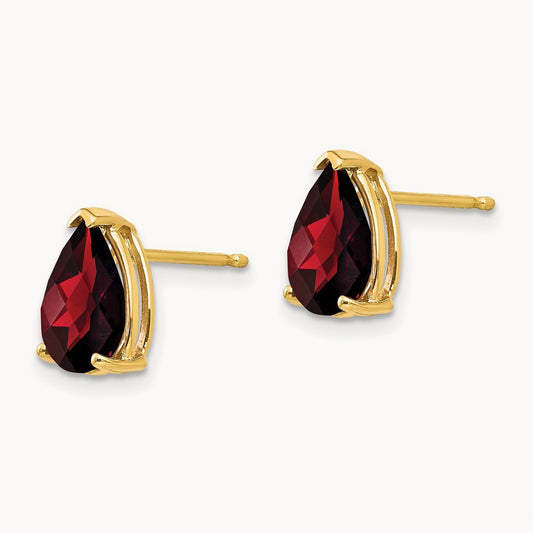 9x6mm Pear Garnet Checker Earrings, 14K