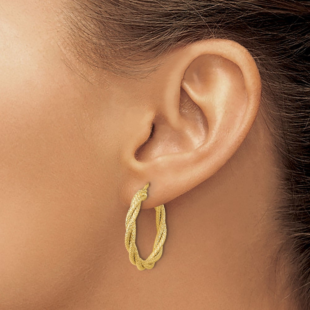 Polished and Textured Twisted Round Hoop Earrings — Leslie's — 25mm