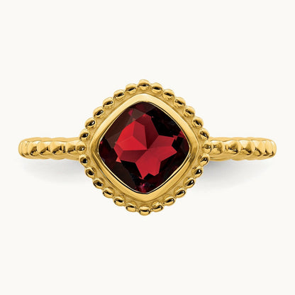 Cushion Garnet Ring, 14K