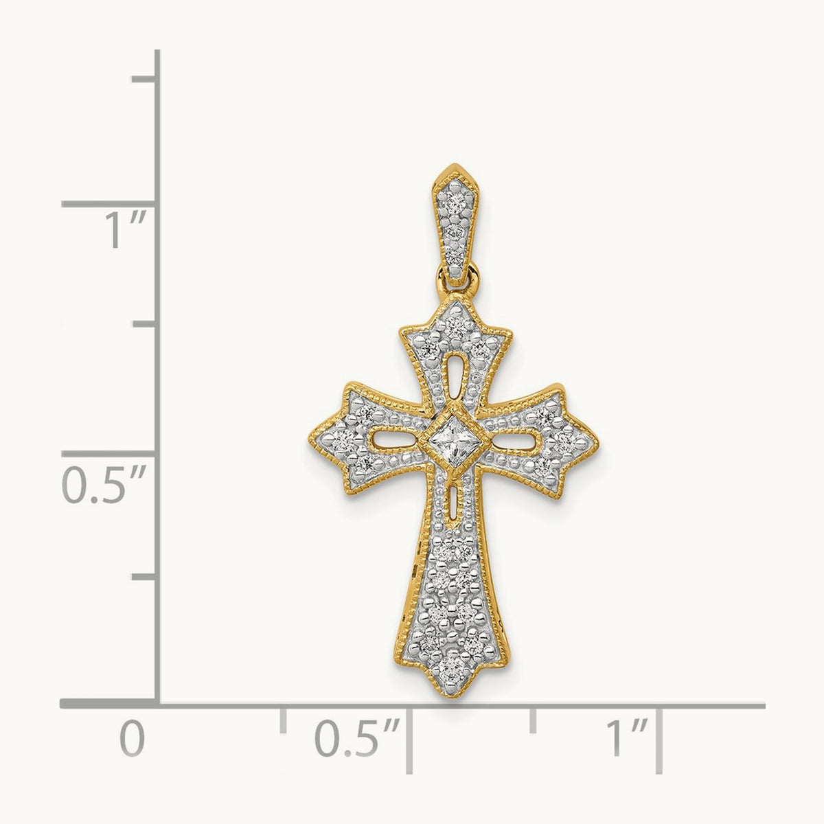 Diamond Fleur de Lis Cross Pendant — 14K Yellow Gold