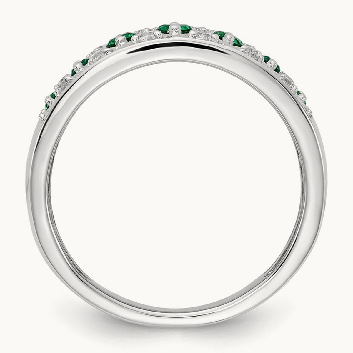 Diamond and Emerald Fancy Ring, 14K White Gold
