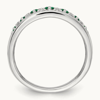 Diamond and Emerald Fancy Ring, 14K White Gold
