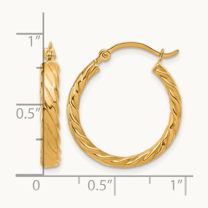 Small Patterned Hoop Earrings — 14K Yellow Gold