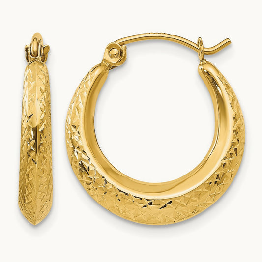 Textured Hollow Hoop Earrings — 14K Yellow Gold