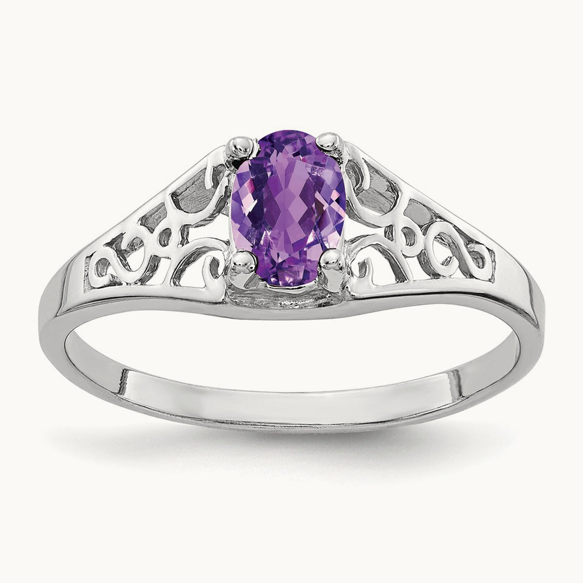 6x4mm Oval Amethyst ring, 14K White Gold