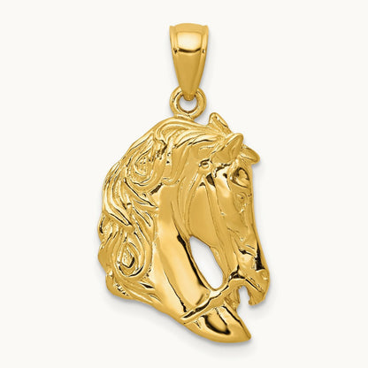 Solid Polished Open-Backed Horse Head Pendant, 14K