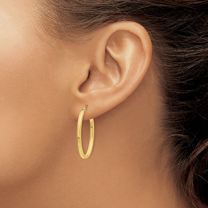 Oval Hoop Earrings — 14K Yellow Gold, 2mm