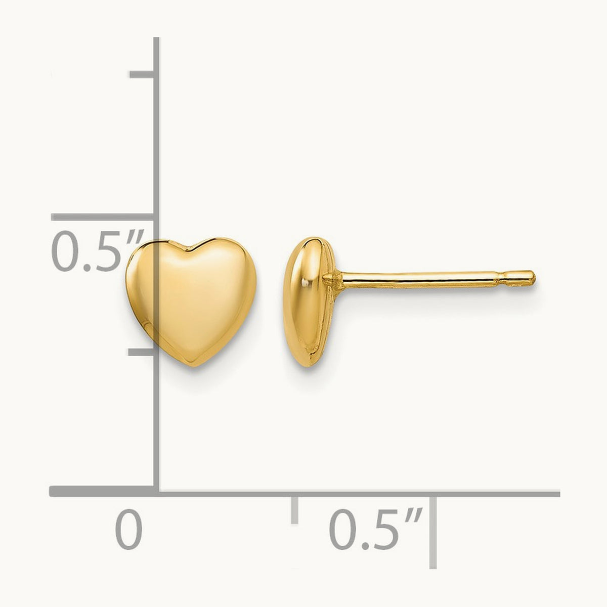 Polished Heart Post Stud Earrings — 14K Yellow Gold, 6mm