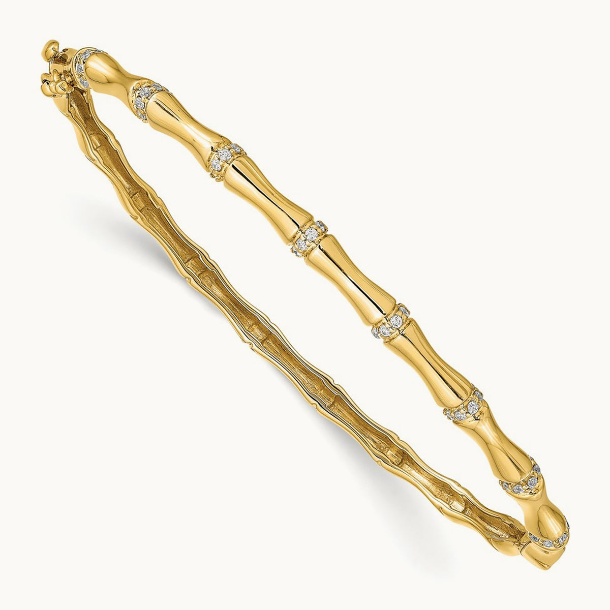 Bamboo Design Diamond Hinged Bangle — 14K Yellow Gold