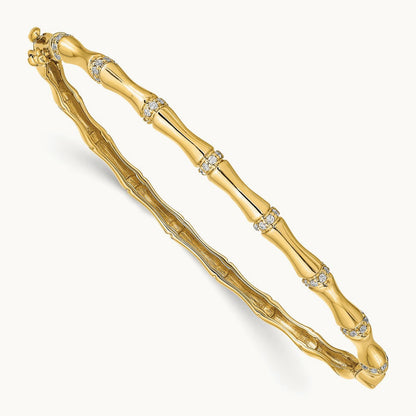 Bamboo Design Diamond Hinged Bangle — 14K Yellow Gold