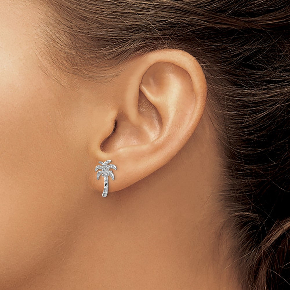 Palm Tree Post Earrings — 14K White Gold