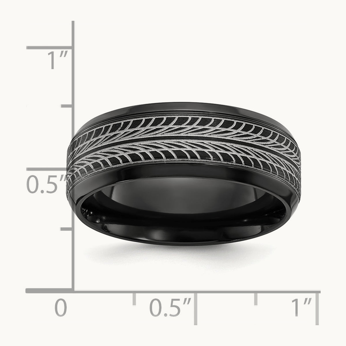 Black Zirconium Polished Lasered Tire Design Band, 8mm