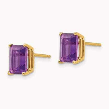 8x6mm Emerald Cut Amethyst Earrings, 14K