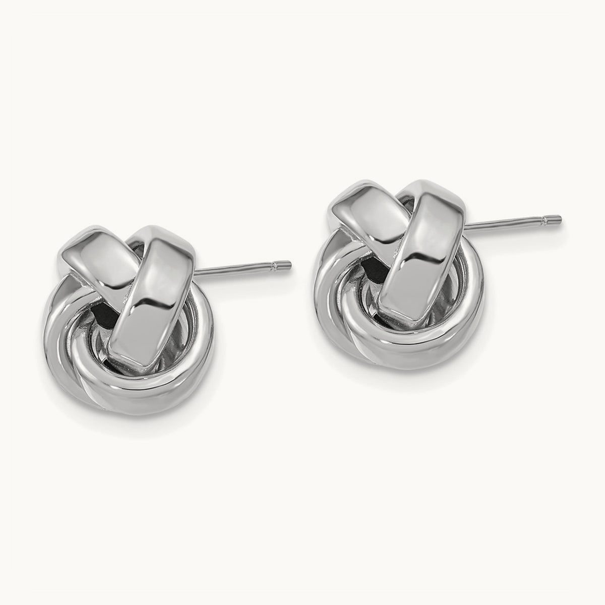 Polished Love Knot Post Earrings — 14K White Gold