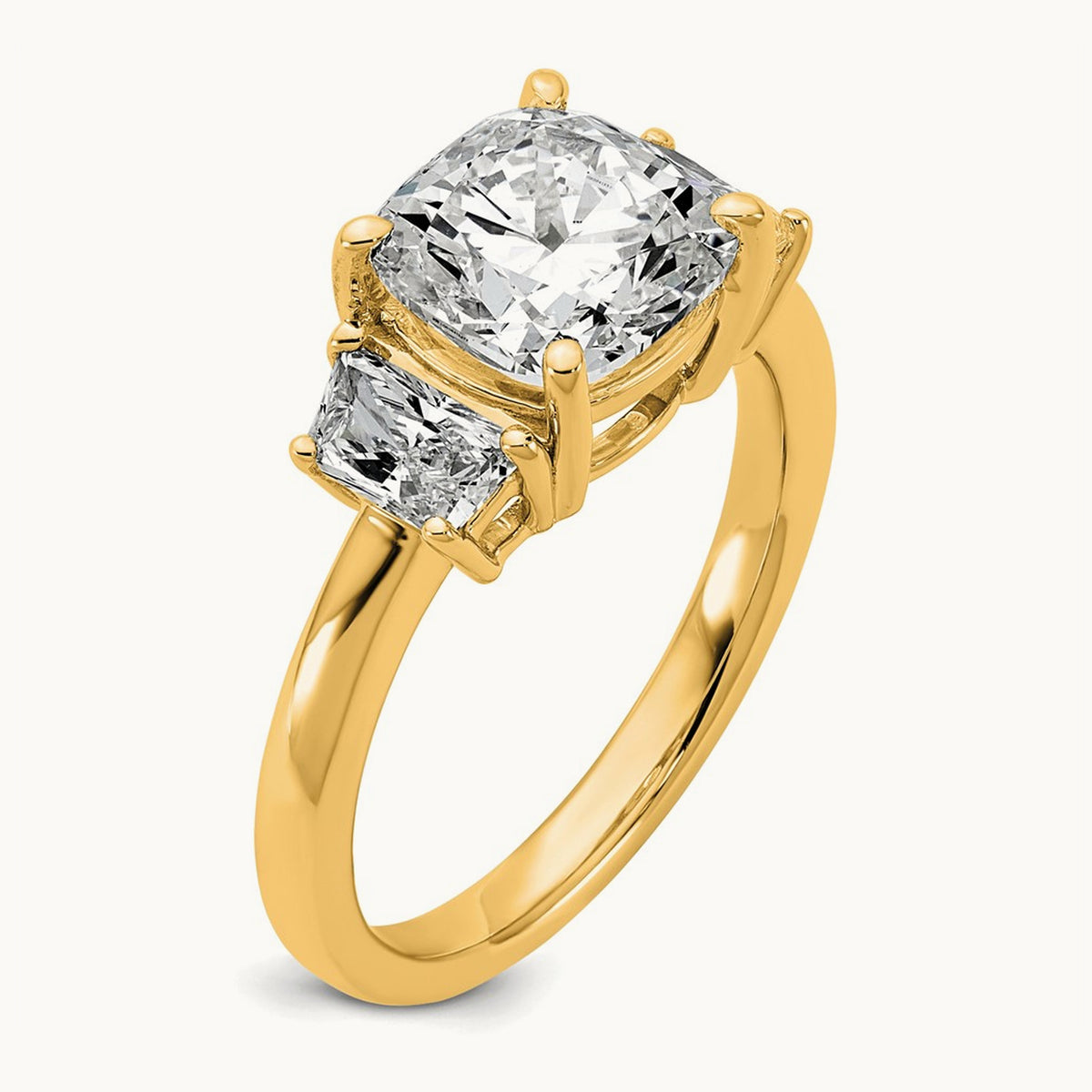 Cushion & 1/2 Moon Engagement Ring — 14K Yellow Gold, 3 1/8 ct, 7