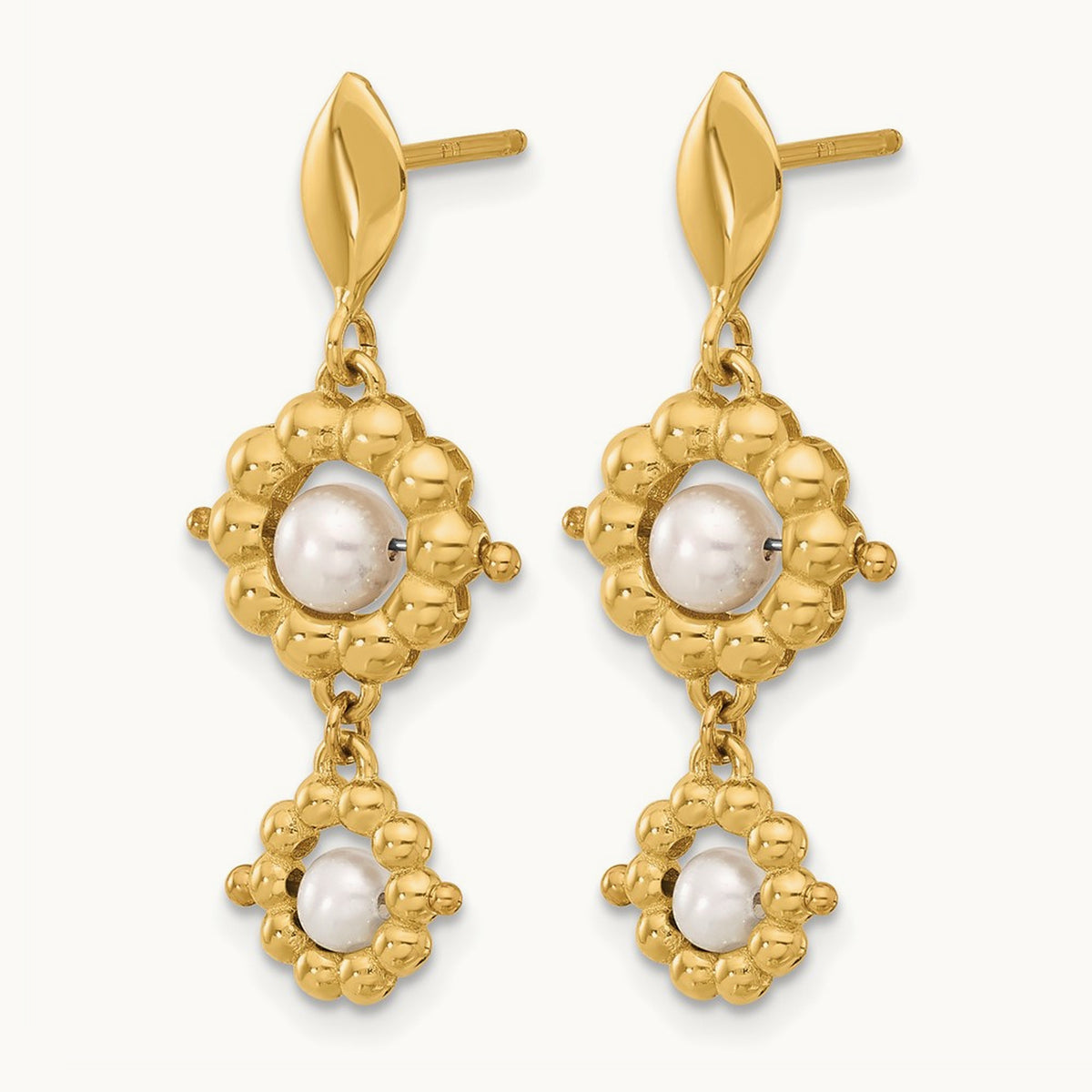 Polished FWC Pearl Flower Post Dangle Earrings, 14K — Leslie's