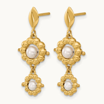 Polished FWC Pearl Flower Post Dangle Earrings, 14K — Leslie's