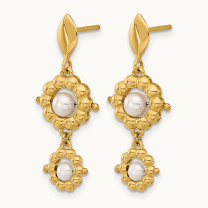 Polished FWC Pearl Flower Post Dangle Earrings, 14K — Leslie's