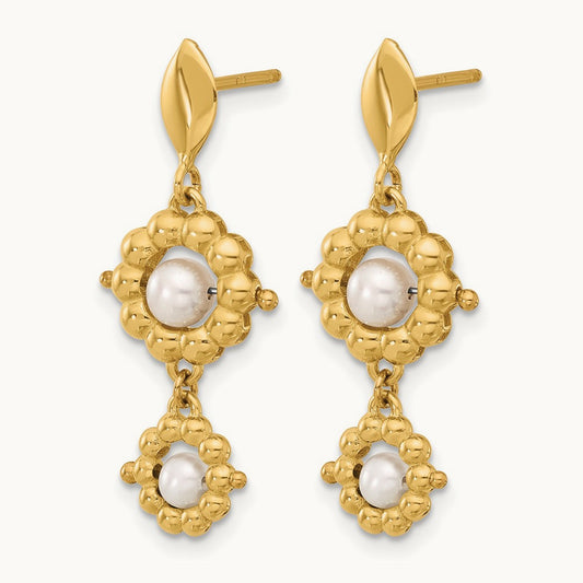 Polished FWC Pearl Flower Post Dangle Earrings, 14K — Leslie's
