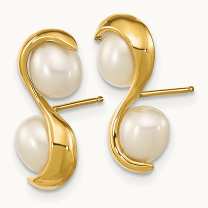 4- Rice FWC Pearl Post Earrings, 5mm, 14K