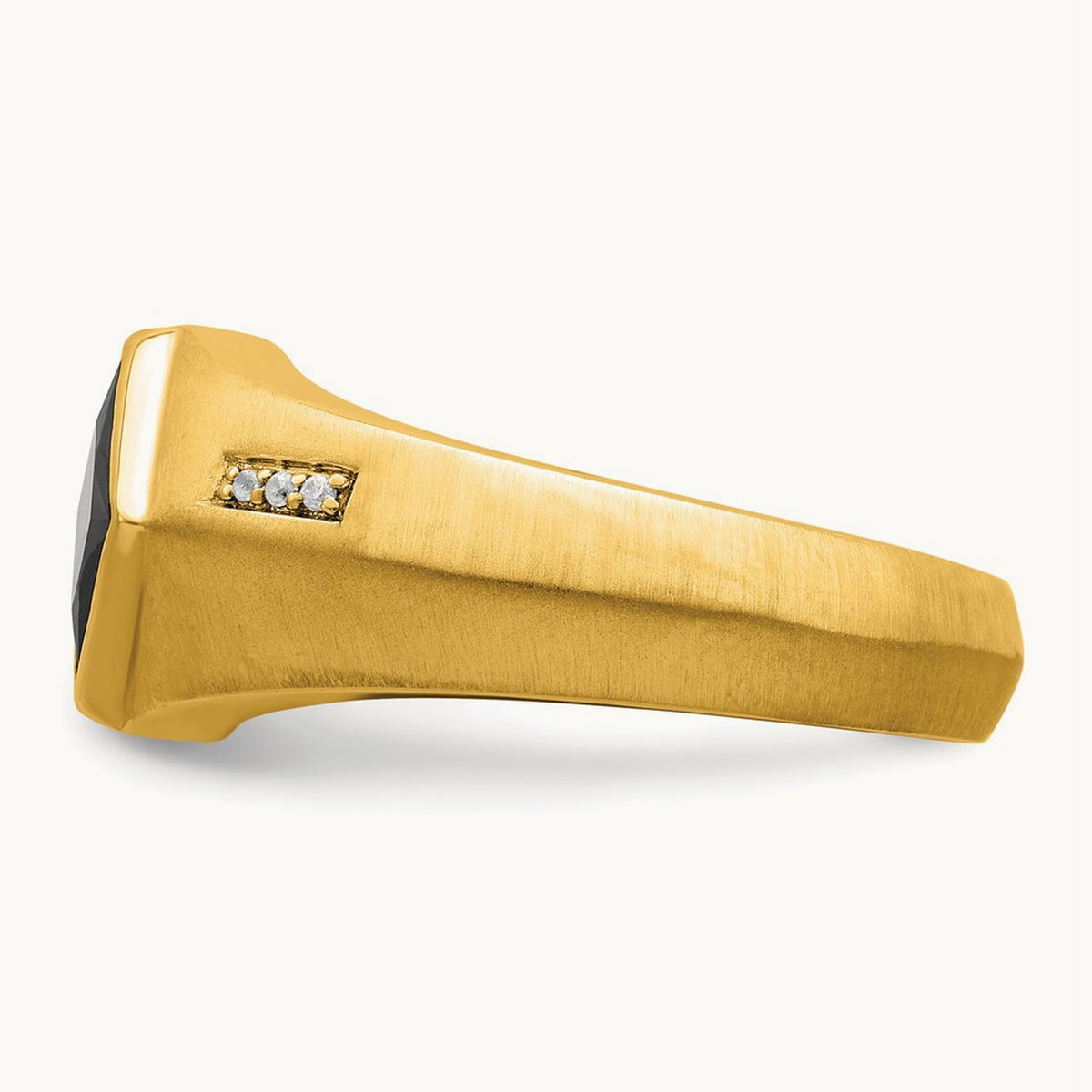 Onyx and Diamond Satin Men's Ring — 14K Yellow Gold