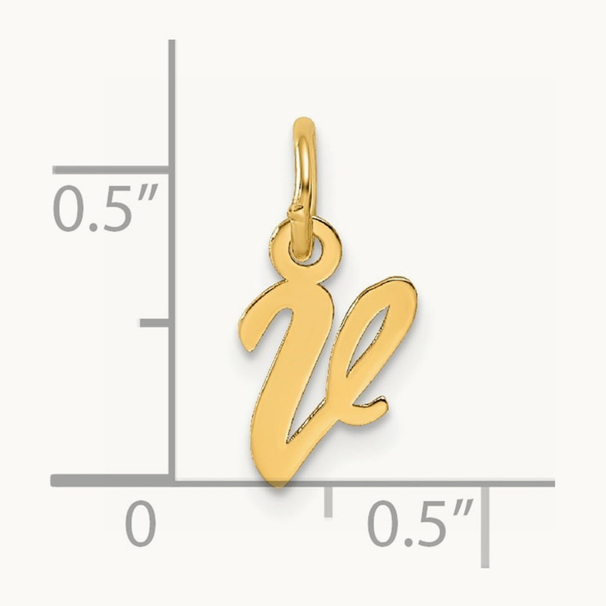 Small Script Letter V Initial Charm, 14K