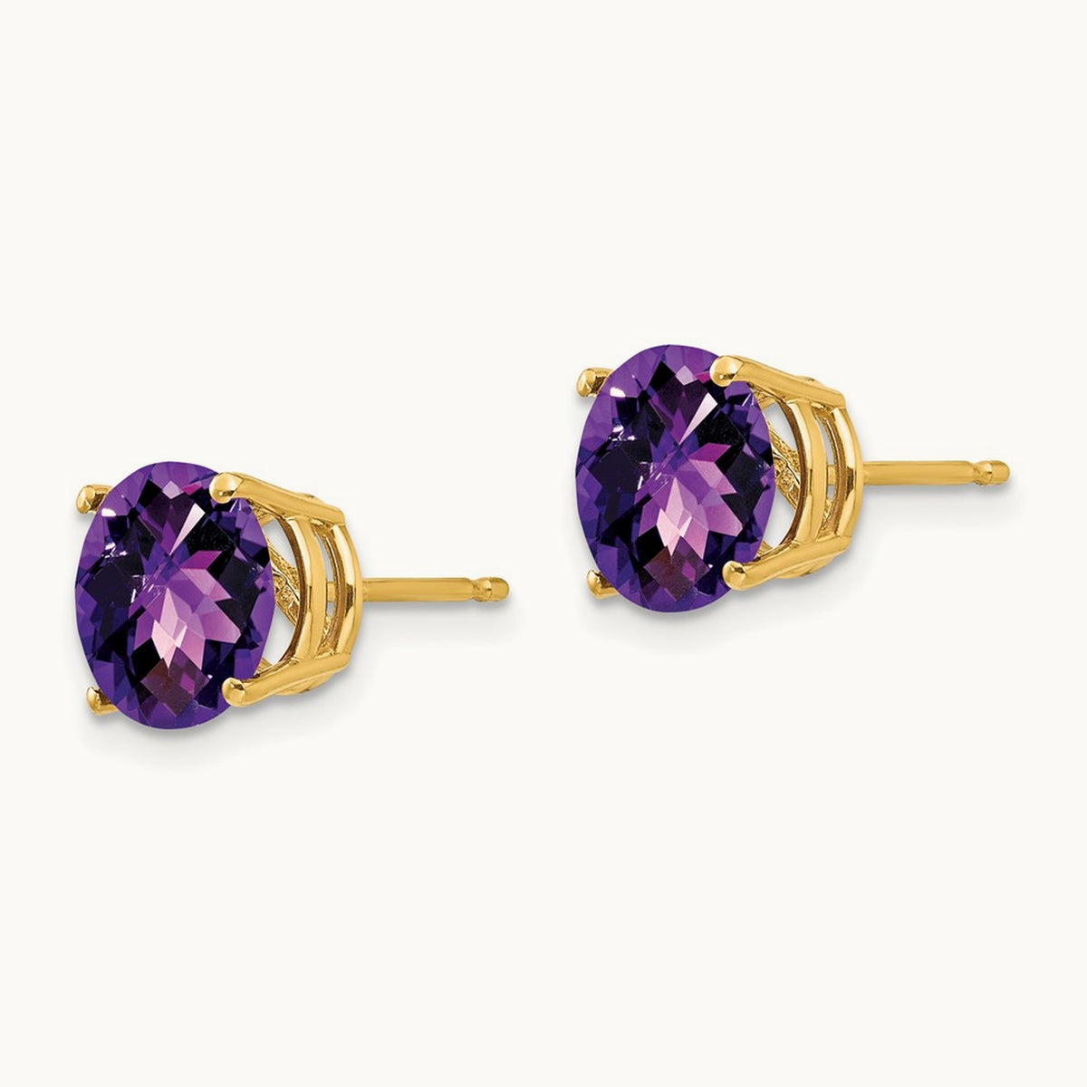 Amethyst Checker Post Earrings, 8mm, 14K