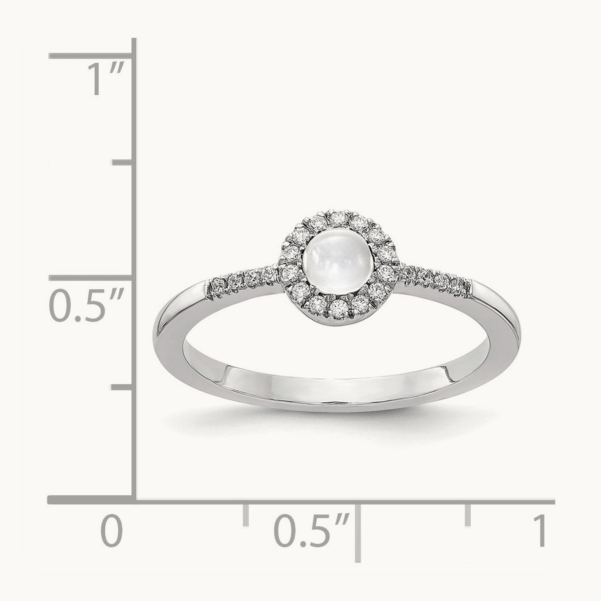 Diamond and Cabochon White Topaz Ring, 14K White Gold