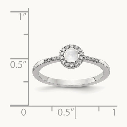 Diamond and Cabochon White Topaz Ring, 14K White Gold