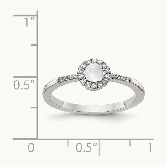 Diamond and Cabochon White Topaz Ring, 14K White Gold
