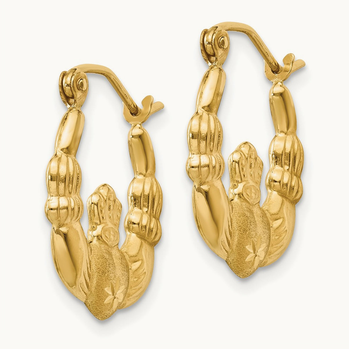 Polished and Satin Claddagh Hoop Earrings — photo set
