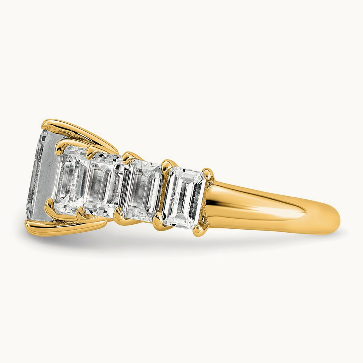 Emerald Shared Prong Engagement Ring, 5.00 ct tw Lab-Grown Diamond — 14K Yellow Gold
