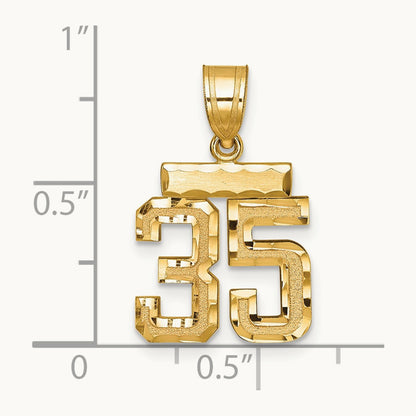 Small Brushed Diamond-cut Number 35 Charm — 14K Yellow Gold