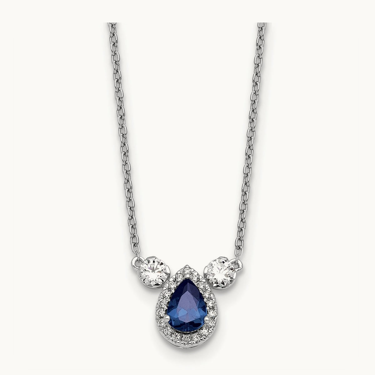 Created Sapphire 3 Stone Necklace, 0.50 ct tw Lab-Grown Diamond