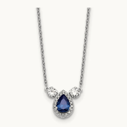Created Sapphire 3 Stone Necklace, 0.50 ct tw Lab-Grown Diamond
