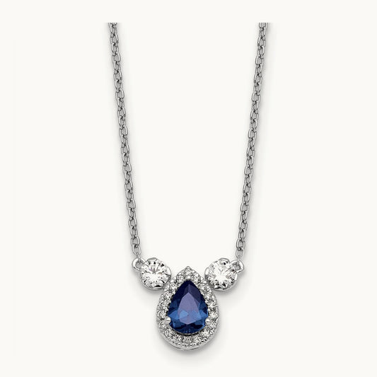 Created Sapphire 3 Stone Necklace, 0.50 ct tw Lab-Grown Diamond