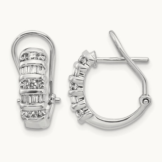 Diamond Omega Back Hoop Earrings — 14K White Gold