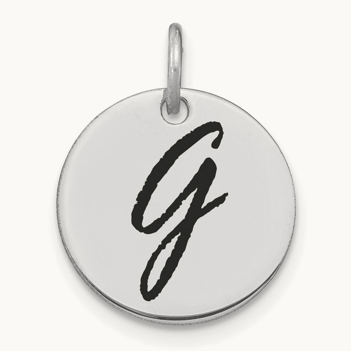 Polished Black Enamel Initial Disk Charm — 14K White Gold, G