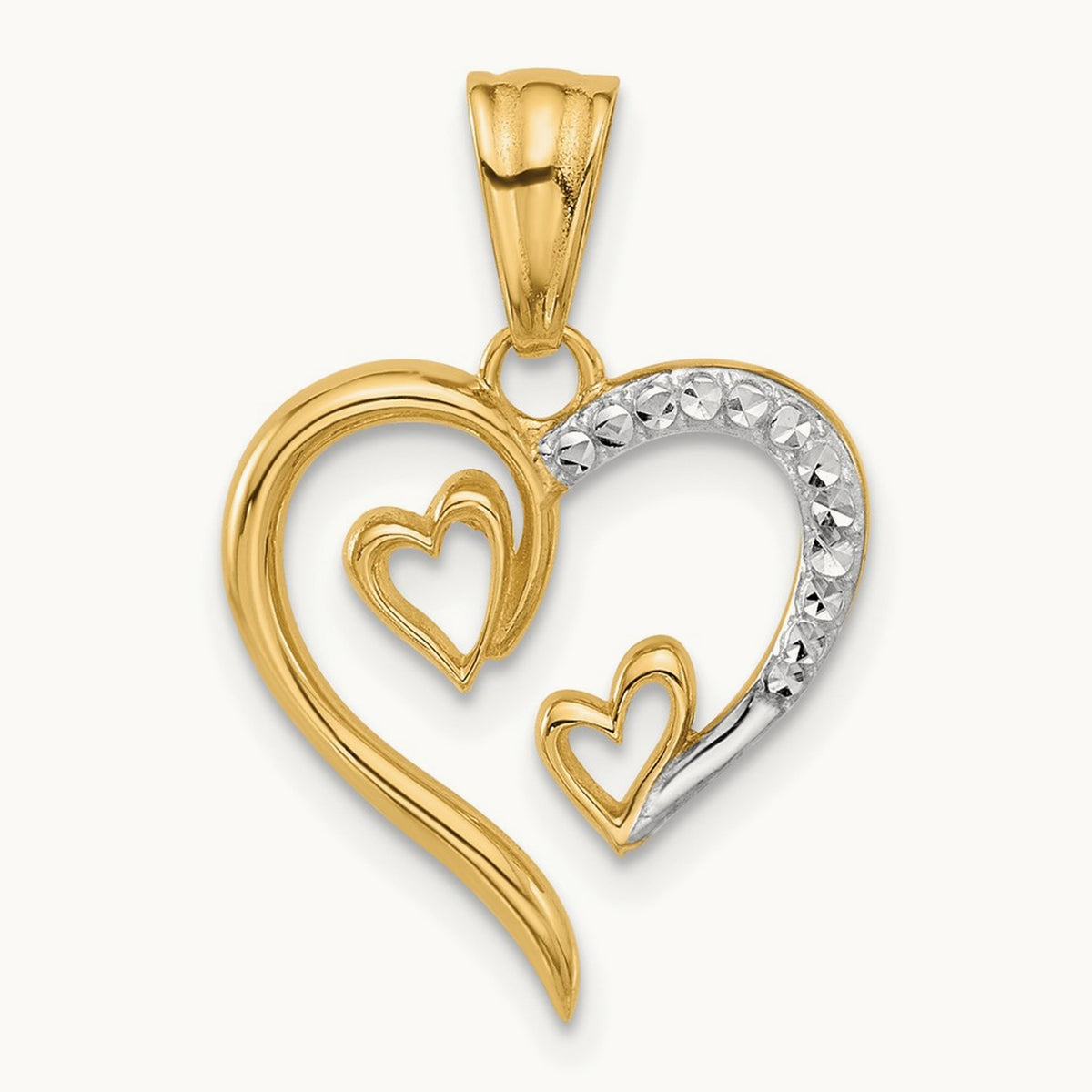 Diamond-cut Open Hearts Pendant, 14K with White Rhodium